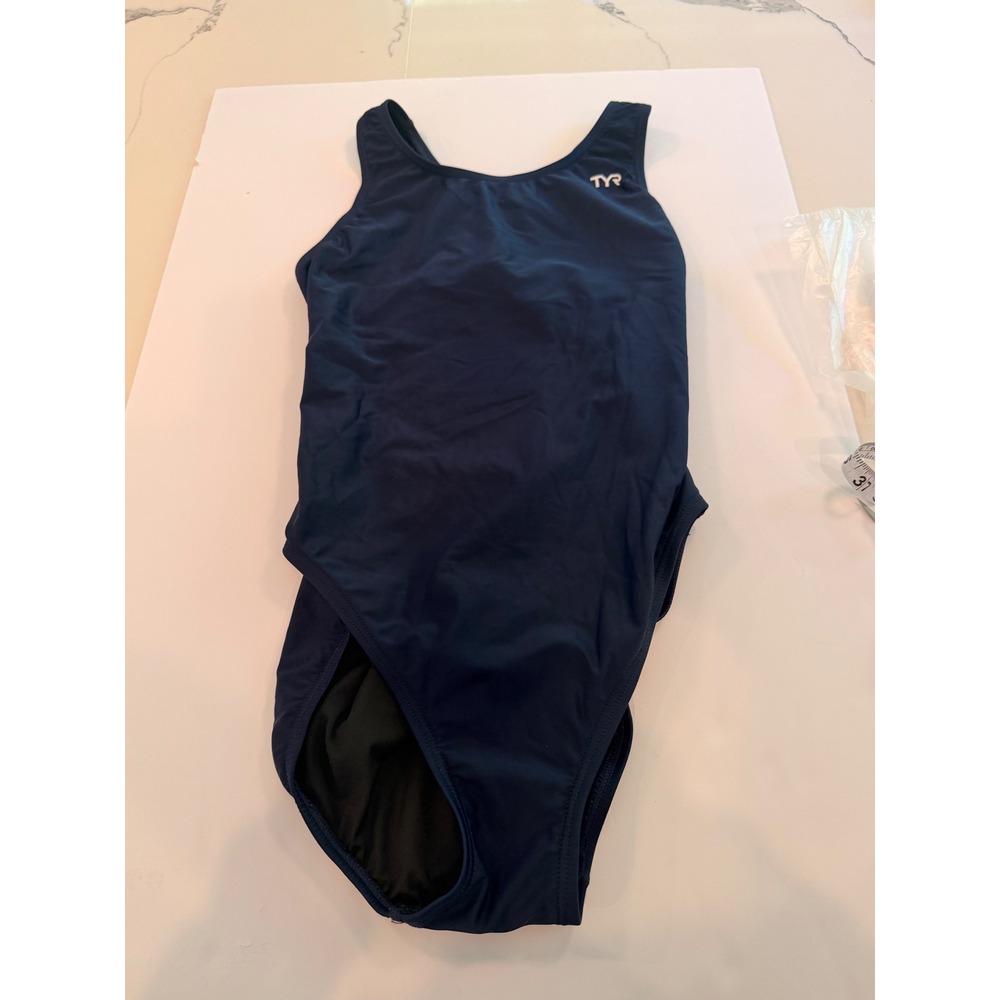 TYR Womens Navy Blue One Piece Performance Swimsuit Size 36 L Racerback Training